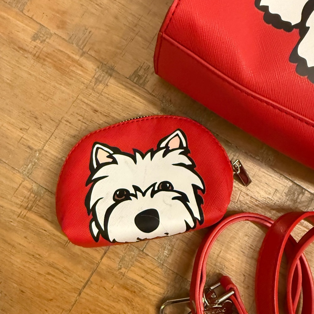 Marc Tetro Red Westie Print Shoulder Bag with Coin Pouch and Matching Leash - Picture 3 of 14